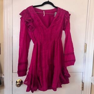 Vibrant Pink Long Sleeve Dress FREEPEOPLE